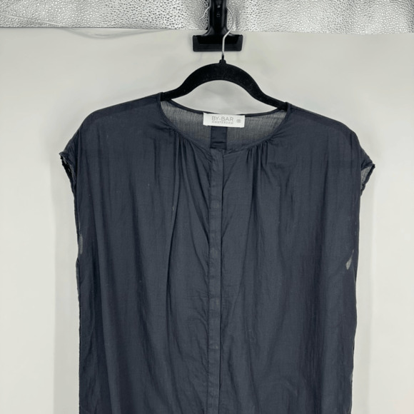 By-Bar Amsterdam Womens Mini Dress Sz M Black Gauze Cotton Snap Front Minimalist - Picture 8 of 10